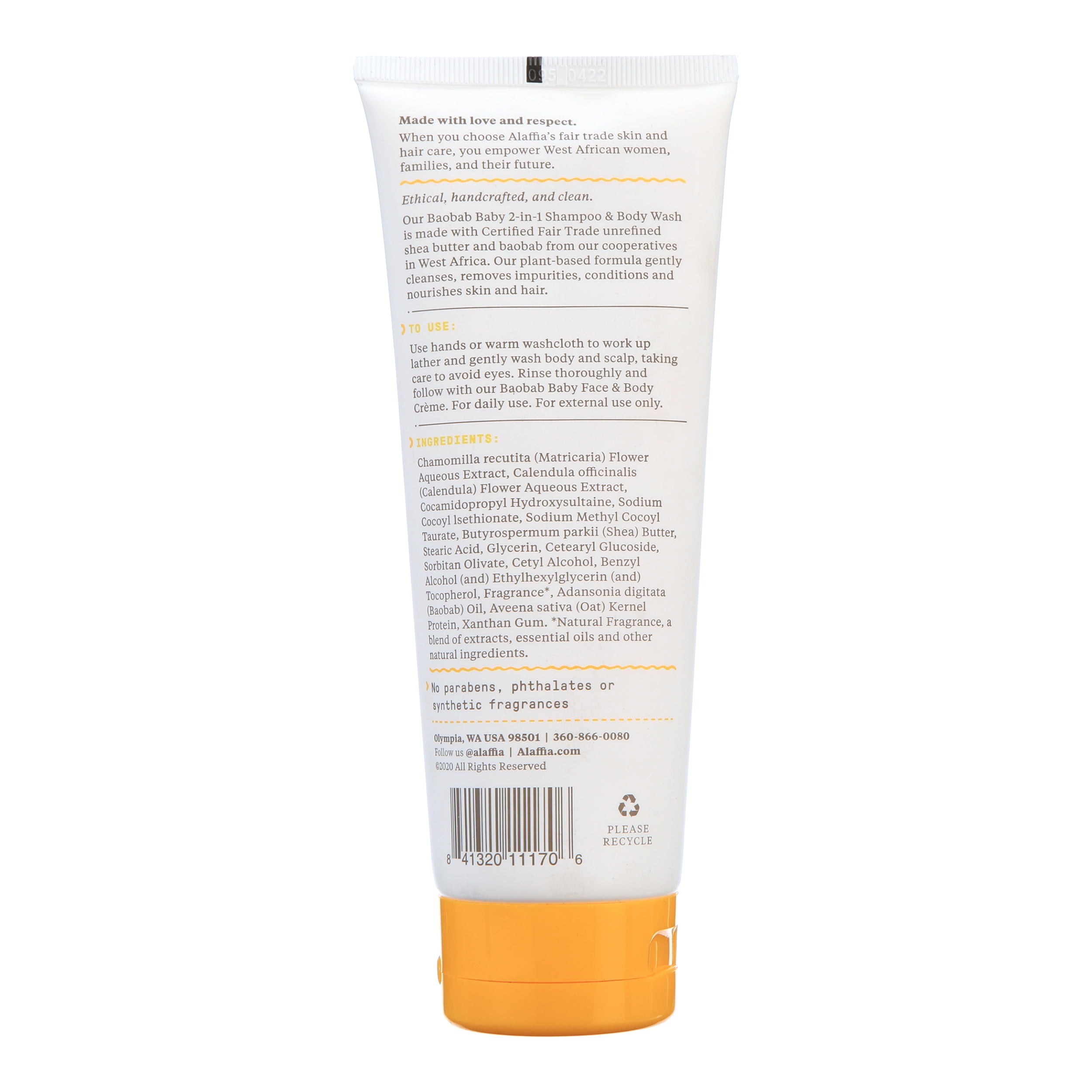 Alaffia Baobab Baby Nourishing 2-in-1 Shampoo & Body Wash, Chamomile, 8 oz
