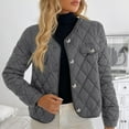 thumbnail image 2 of successthop Womens Quilted Down Jacket Quilted Oversized Outwear Fake Pocket Button Long Sleeve Coat Solid Clothes Gray, 2 of 9