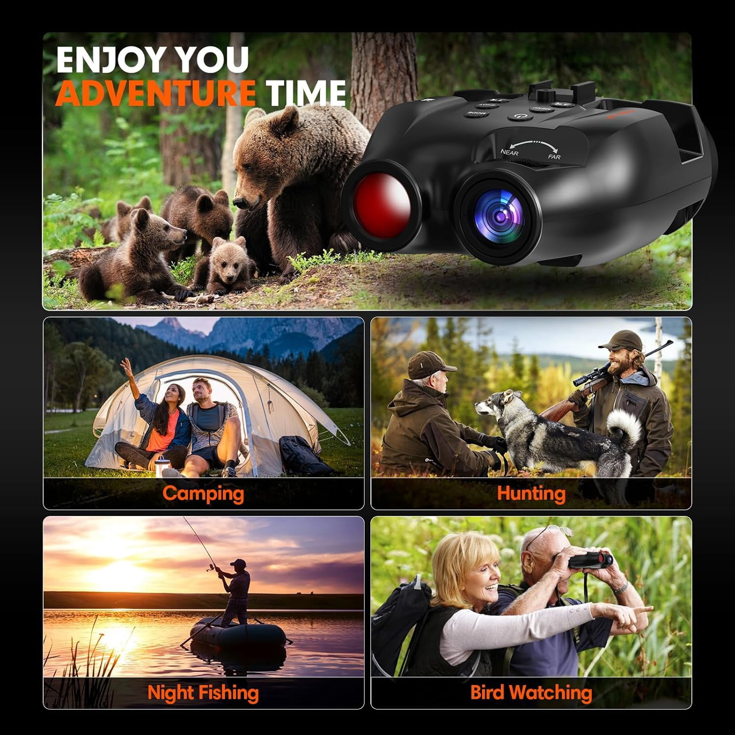 Night Vision Goggle Head Mounted Hands Free Infrared Night Vision Binoculars USB Rechargeable Night Vision Goggles with Head Strap 5X Digital Zoom 32GB SD Card Compatible with Helmet