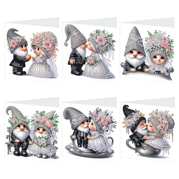 6pcs Diamond Art Painting Kit Greeting Card, Coffee Mug Wedding Gnome 5D DIY Special Shape Diamond Greeting Card Creative Gifts, Christmas Thanksgiving Greeting Card Congratulation