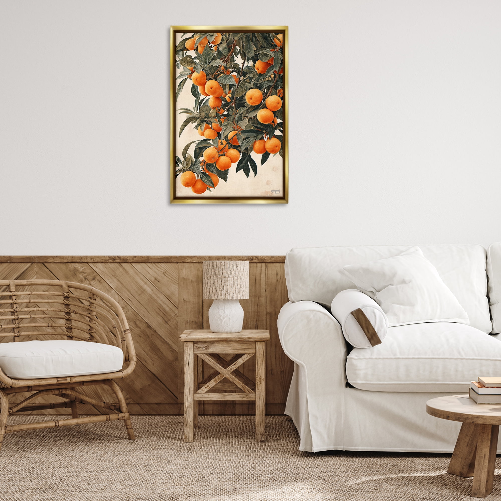 Stupell Industries Vibrant Orange Tree Blooms Food & Beverage Painting Gold Floater Framed Canvas Art Print Wall Art, 21 x 31