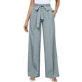 thumbnail image 2 of Women's Summer Solid Color High Waisted Bow Tie Belt Wide Leg Straight Pants, Casual Business Trousers for Office or Weekend, Breathable Lightweight Fabric A L, 2 of 9