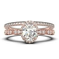 thumbnail image 1 of Art Deco 2.25 Carat Oval Cut Diamond Moissanite Classic Engagement Ring, Halo Wedding Ring in 925 Sterling Silver With 18k Rose Gold Plating Gift For Her, Bridal Set, Matching Band, 1 of 4