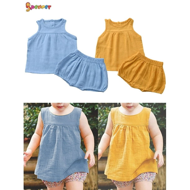 Spencer SPENCER Newborn Baby Girl & Toddler 2Pcs Summer Cotton Linen