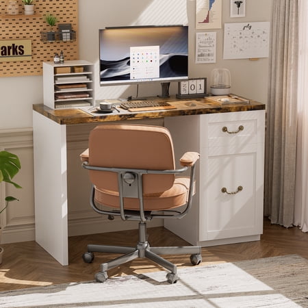 Computer Desk with Drawer and Cabinet, Home Office Desk with Storage, Modern Simple Laptop Desk Study Writing Table for Work, Small Spaces