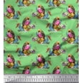 thumbnail image 1 of Soimoi Green Rayon Fabric Leaves,Floral & American Robin Bird Print Fabric by Yard 42 Inch Wide, 1 of 3