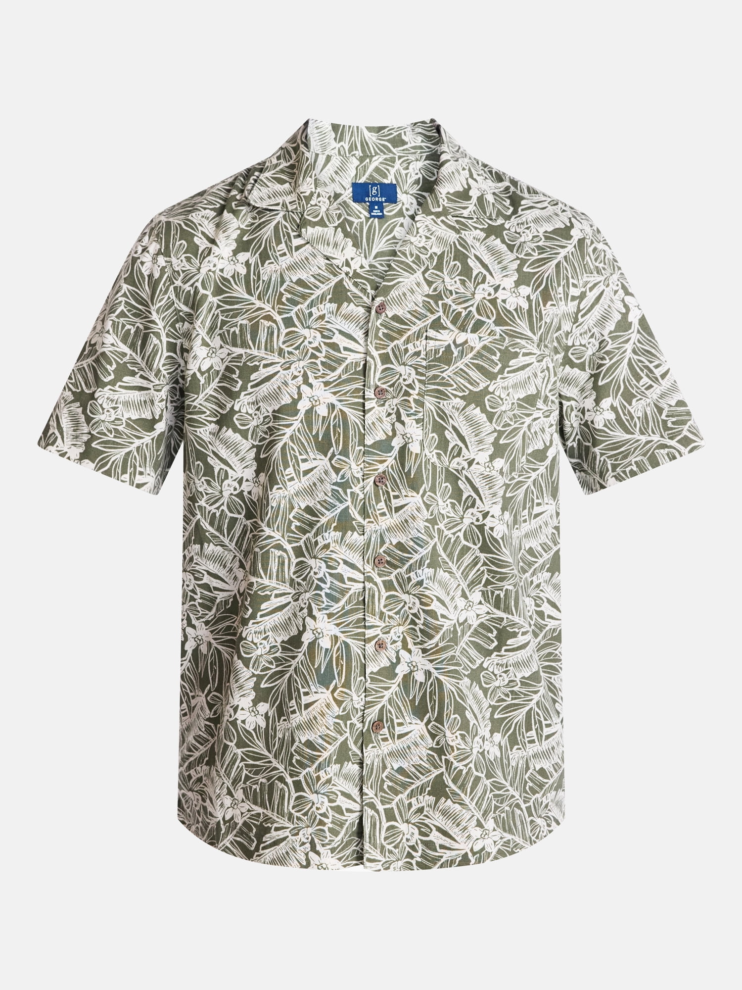 George Men's Linen Blend Camp Shirt with Short Sleeves, Sizes S-3XL