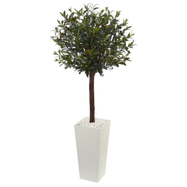 5 ft. Olive Topiary Artificial Tree in White Tower Planter