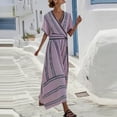 thumbnail image 4 of Mifsaly Womens Boho Maxi Dresses V Neck Short Sleeve Flowy Summer Sundresses High Waist Striped Lightweight Beach Vacation Dress L, 4 of 7