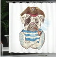 thumbnail image 4 of Ambesonne Pug Shower Curtain, Pirate Dog Conqueror of Sea, 69"Wx84"L, Brown Blue, 4 of 5
