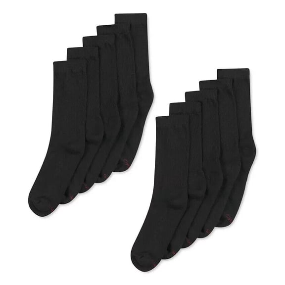 Hanes Men's Platinum 10 Pack Crew Socks in Black-Shoe Size 6-12