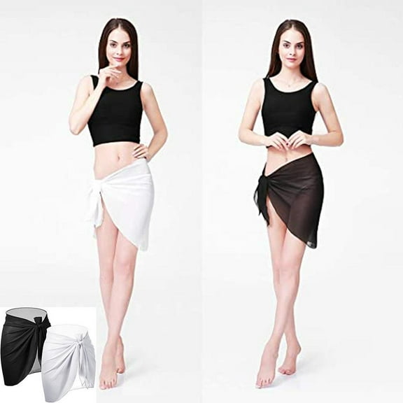 POINTERTECK Women Short Sarongs Beach Wrap Sheer Bikini Wraps Chiffon Cover Ups for Swimwear (Black White)