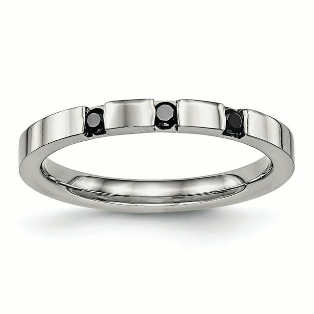 Acier Inoxydable Poli 3 Pierres Noir CZ 2.5mm Anneau 9 Taille