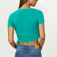 thumbnail image 4 of Crop Tops for Women Drawstring Side Slim Fit Shirts Crew Neck Short Sleeve Blouses Solid Color Casual Basic Tees (L, Mint Green), 4 of 7