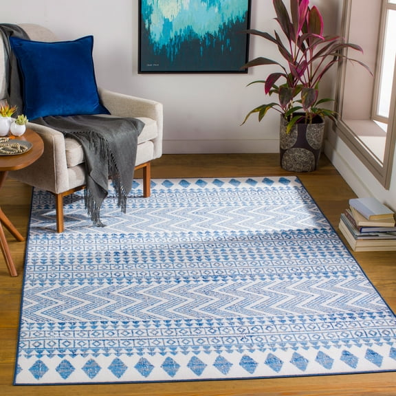 Livabliss Area Rugs for Living Room, 5x7 Cesar Global Blue Rug, Bedroom Dining Room Home Decor Stain Resistant Carpet (5'3" x 7')
