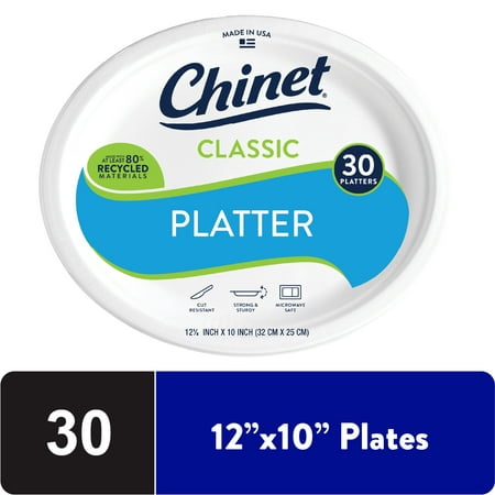 Chinet Classic Premium Disposable Paper Platters, 12 ⅝ x10", 30 Count