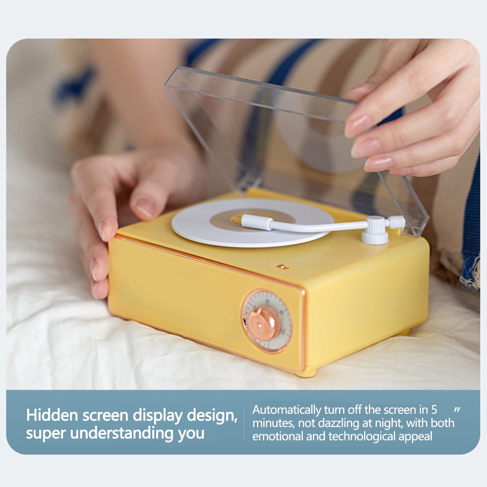 New Vintage Vinyl Bluetooth Speaker & Alarm Clock with Wireless Charging - Retro Phonograph Gift for Travel,Home,Office