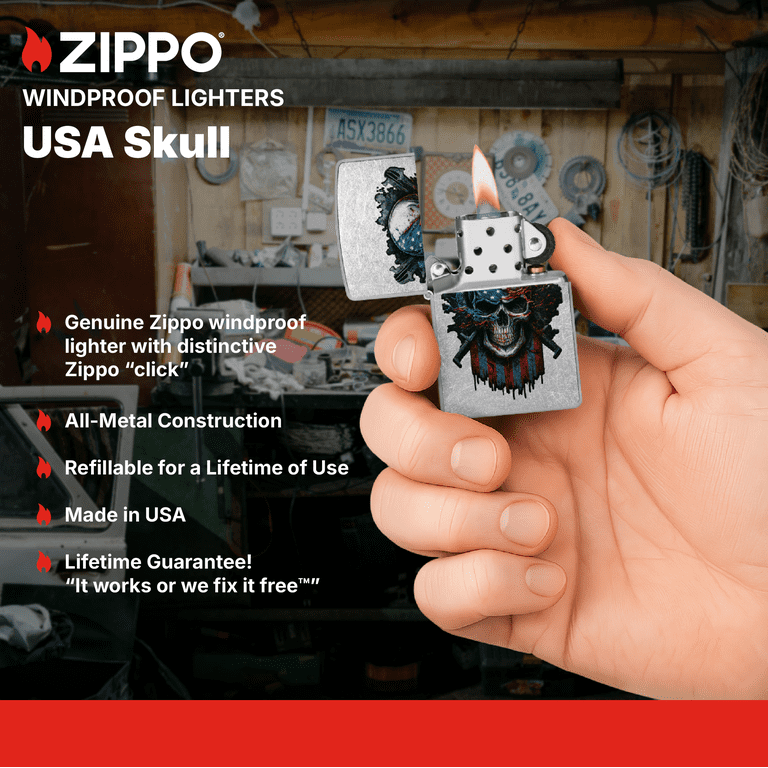 Zippo Pocket Lighter Street Chrome n Skull - Walmart.com