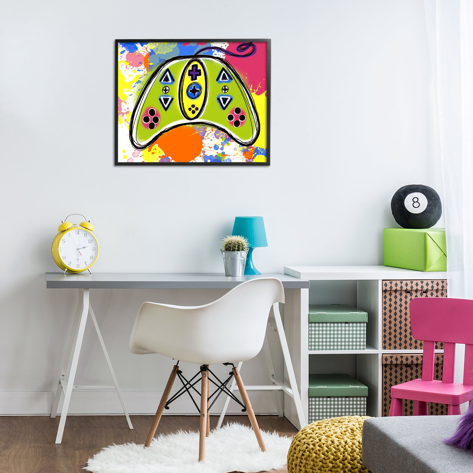 Stupell Industries Modern Pop Controller Novelty Painting Black Framed Art Print Wall Art, 30 x 24