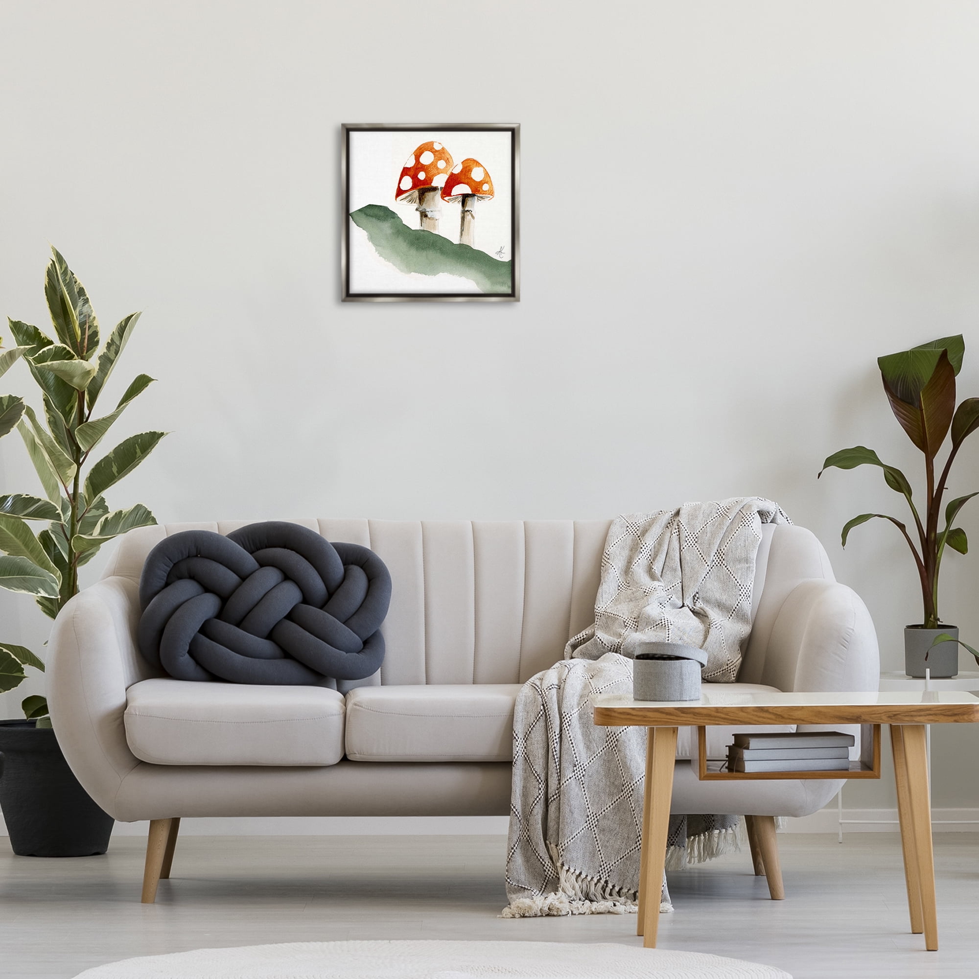 Stupell Industries Spotted Red Mushrooms Plants & Flowers Painting Gray Floater Framed Canvas Art Print Wall Art, 18 x 18