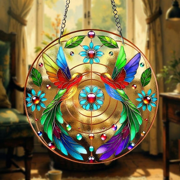 Hummingbird Stained Glass Suncatcher Colorful Hummingbird Window Hanging Hummingbird Style Glass Art Boho Nature Decor Gift