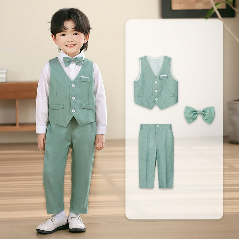 RMGVDSD Fashion Boys Suit Sets Boys Vest Suits 3 Piece Outfit Tuxedo Set  Kids Formal Suit Vest And Pants Bowtie Set Homecoming Outfits 7-8 Years