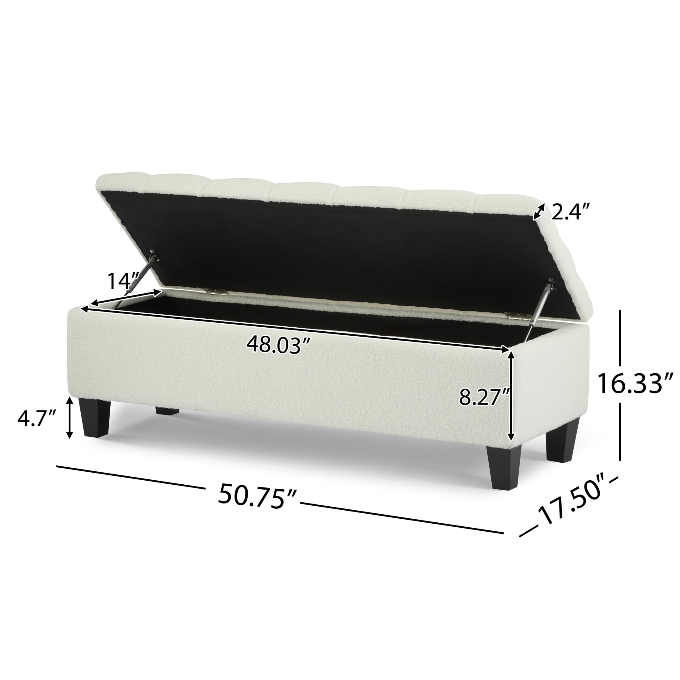 Christopher Knight Home Storage Ottoman Bench with Boucle Upholstery and Rubber Wood Legs, White