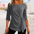 thumbnail image 1 of Chandails en Molleton Pulls Décontractés Confortables Tenues de Mode Automne Vêtements 2023 Femmes Hauts Automne Manches 3/4 Col Rond Coupe Ample Chemises Ceinturées Blouses Couleur Unie, 1 of 6