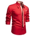 thumbnail image 5 of Mens Dress Shirt Solid with Tie Long Sleeve Slim Fit Formal Stand Collar Shirt for Work Red XL, 5 of 9