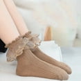 thumbnail image 4 of 1 Pair Women Socks Lolita Ruffle Lace Decor Thin High Elasticity Anti-slip Soft Breathable Solid Color Sweat Absorption No Odor Dance Socks, 4 of 7