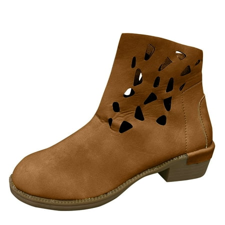 

Classic Retro Fall Winter Women Boots Fashion Autumn Women Ankle Boots Thick Heel Middle Heel Round Toe Side Zipper Solid Color Hollow Out Breathable Comfortable