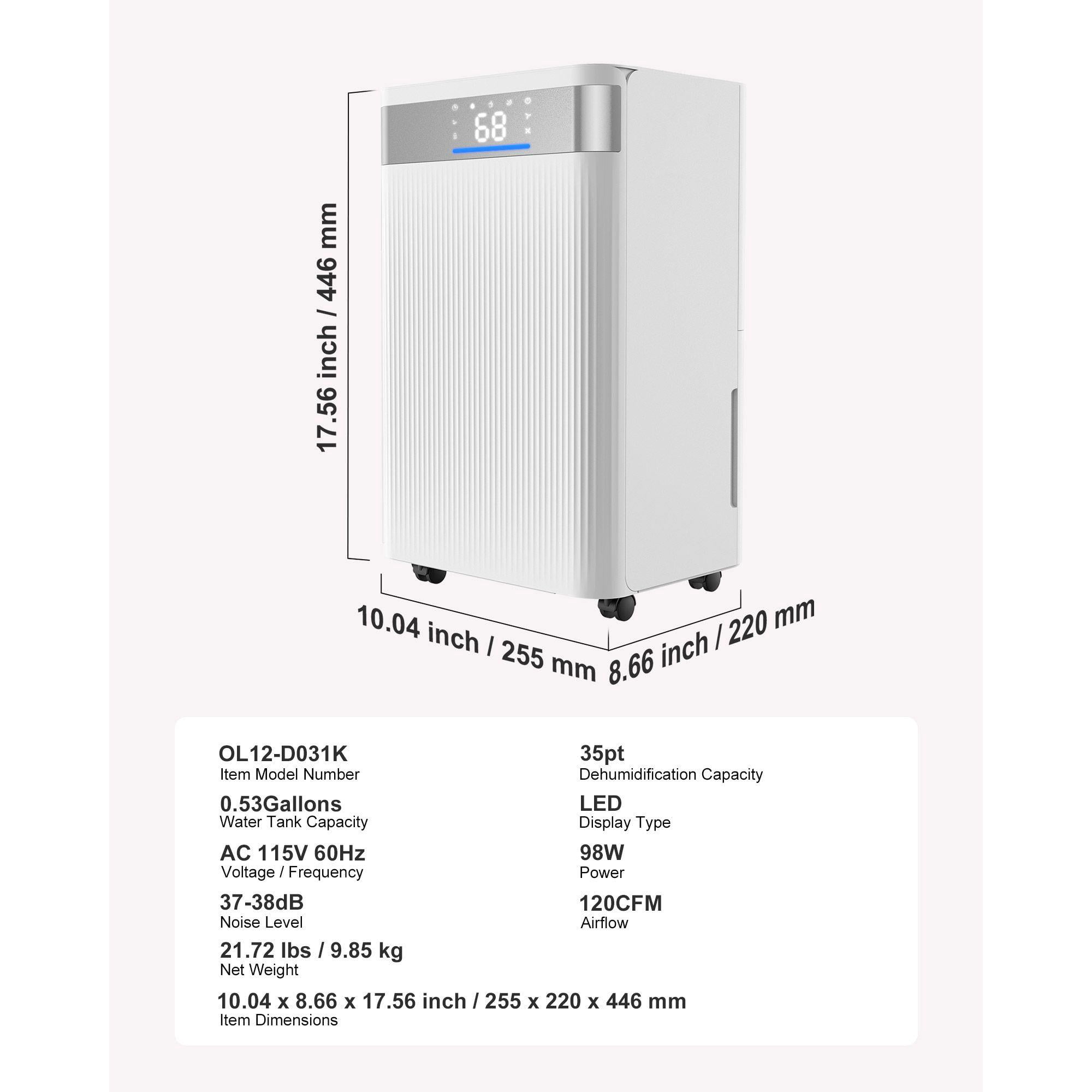 35 Pint Dehumidifier for Home Basement with Drain Hose Intelligent Humidity Control Low Noise Large Room Warehouse Bedroom Storage Room Coverage White
