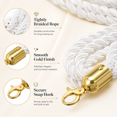 thumbnail image 3 of ABPETE Stanchion Rope, 1.5m/5Ft Barrier Rope Twisted Post Ropes with Snap Hooks for Posts Stands Queue Divider Crowd Control of Hotel, White Golden, 3 of 7