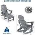 thumbnail image 3 of Patio Furniture Adirondack Rocking Chair, Folding & Portable Rocker with Retractable Ottoman & Cup Holders, HDPE All Weather Outdoor Chair for Porch, Deck, Lawn, Garden, Grey, 84x 104.6x 74CM, 3 of 7