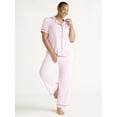 thumbnail image 2 of Joyspun Women’s Notch Collar Top & Long Pants Pajama Set, 2-Piece, Sizes S-3X, 2 of 5