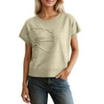 thumbnail image 2 of Short Sleeve Sweater for Women Flower Embroidered Knit Pullovers Tops Color Beige Size M, 2 of 5
