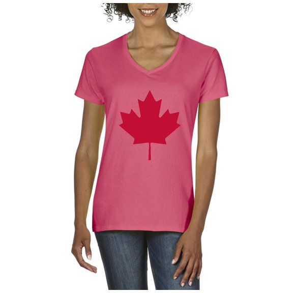 MmF - Women's T-Shirt V-Neck Short Sleeve, up to Women Size 3XL - Canada Leaf