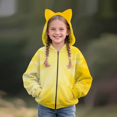 GiLiling Girls Cute Ear Hooded Sweatshirt Long Sleeve Hoodie Pullover Top Trendy Comfy Loose Sweatshirts for Kids Playwear Daily Use (Yellow 7-8 Years)