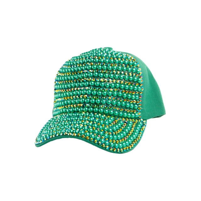 Top Headwear Pearl Rhinestone Bling Baseball Cap - Green
