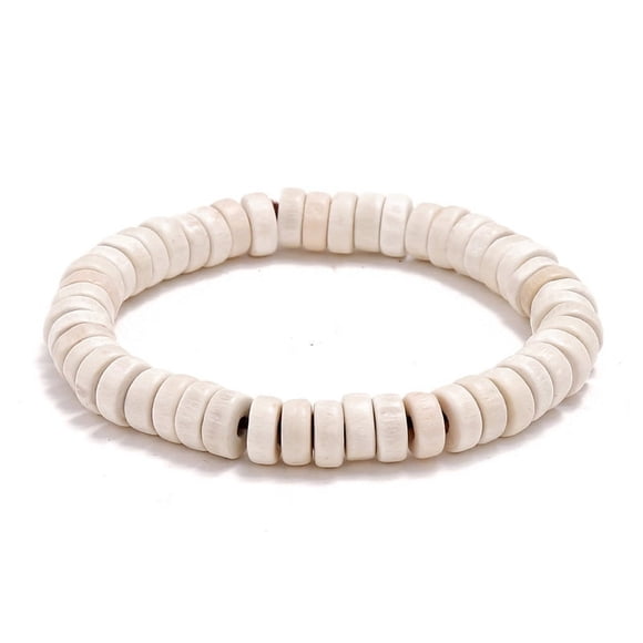 Nvzi Pulsera elástica de cuentas de madera para hombre - Beige