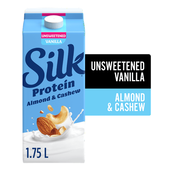 Silk Protein Almond & Cashew Milk Alternative, Vanilla Unsweetened, Dairy Free, 1.75 L