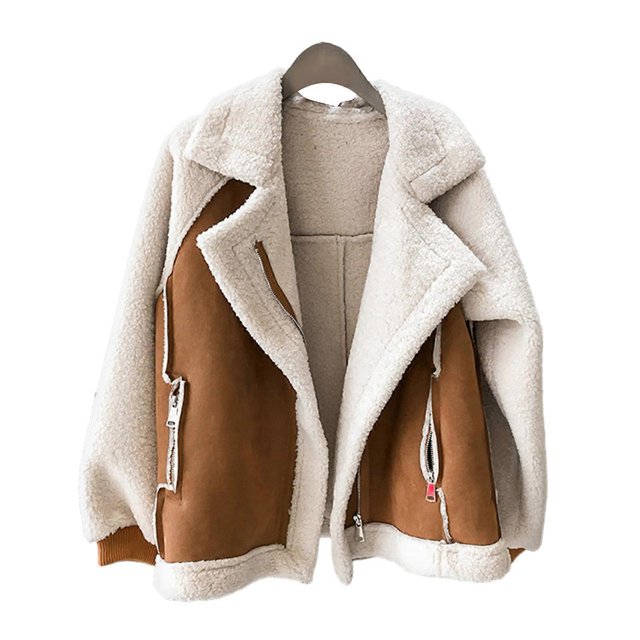 Women's Warm Fur One-Piece Lambswool Jacket Thicken Long-Sleeve Warming Clothes for Women Daily Wear
