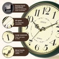 thumbnail image 4 of Geevon 12 IN Retro Wall Clock No Ticking Sound, Wall Clock with Quartz Accents and Vintage Patterns, Frame with Gold Border for Kitchen, Bedroom, Office, Classroom, Living Room Decor (Dark Green), 4 of 9