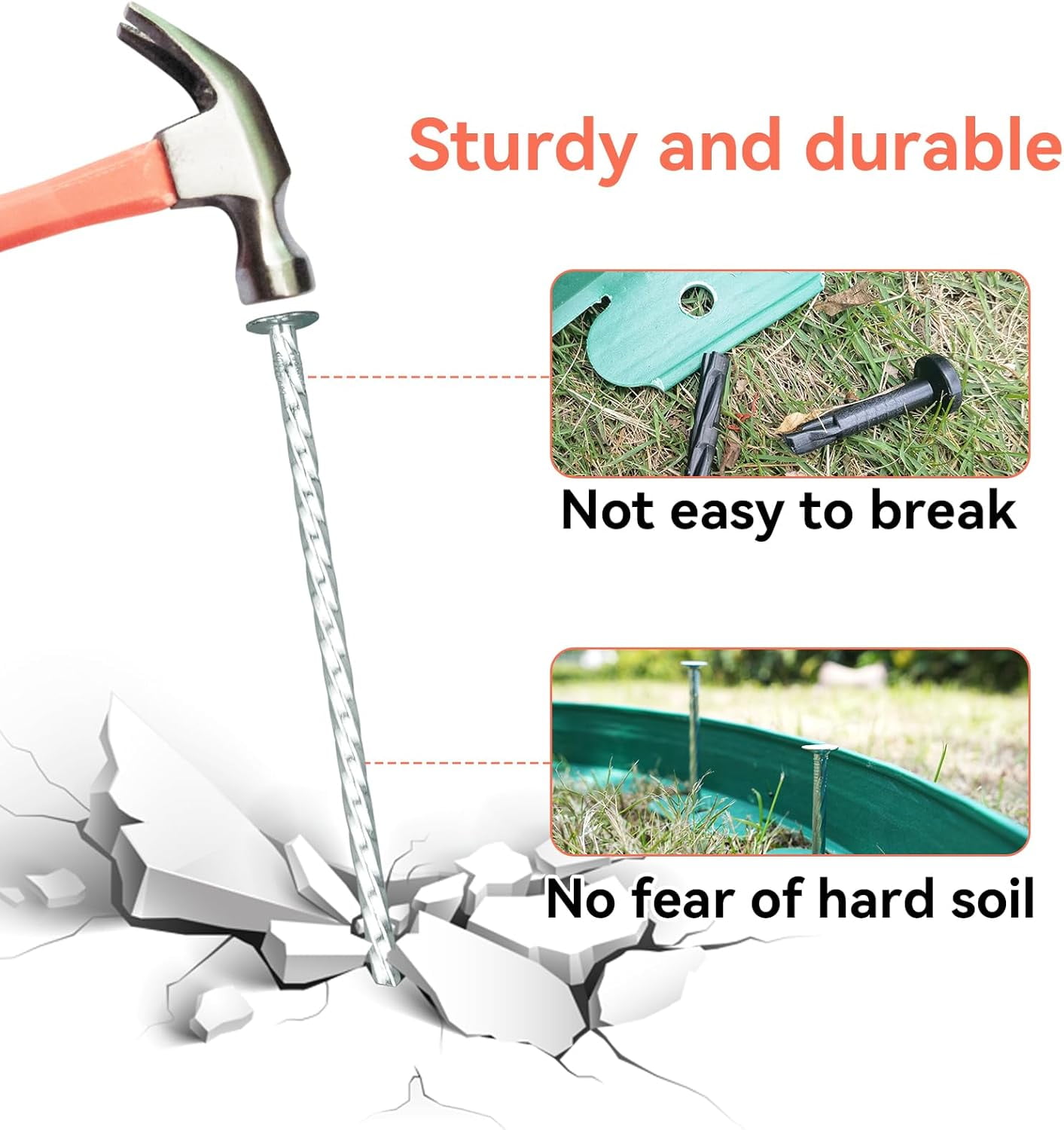 Heavy Duty Spiral Landscape Spikes - Solid Galvanized Metal Garden Stakes for Fixing Paver Edging, Weed Barriers, Artificial Turf, Tent and More