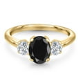 thumbnail image 3 of Gem Stone King 2.20 Ct Black Sapphire G/H Lab Grown Diamond 18K Yellow Gold Plated Silver Ring, 3 of 6