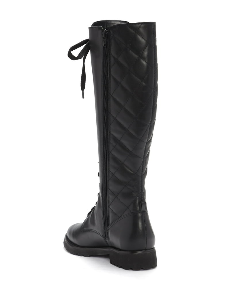 Vince Camuto Vicintia Black Lace Up Quilted Knee High Moto Combat