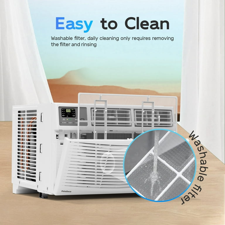 PhiloDeco 14000 BTU Window Air Conditioner 700 sq ft. Ac Units Intelligent  , LED Diswplay Screen, with Remote Control, Can Be Used as a Dehumidifier/Fan, Operates Quietly, Energy-Saving. 24 Timer