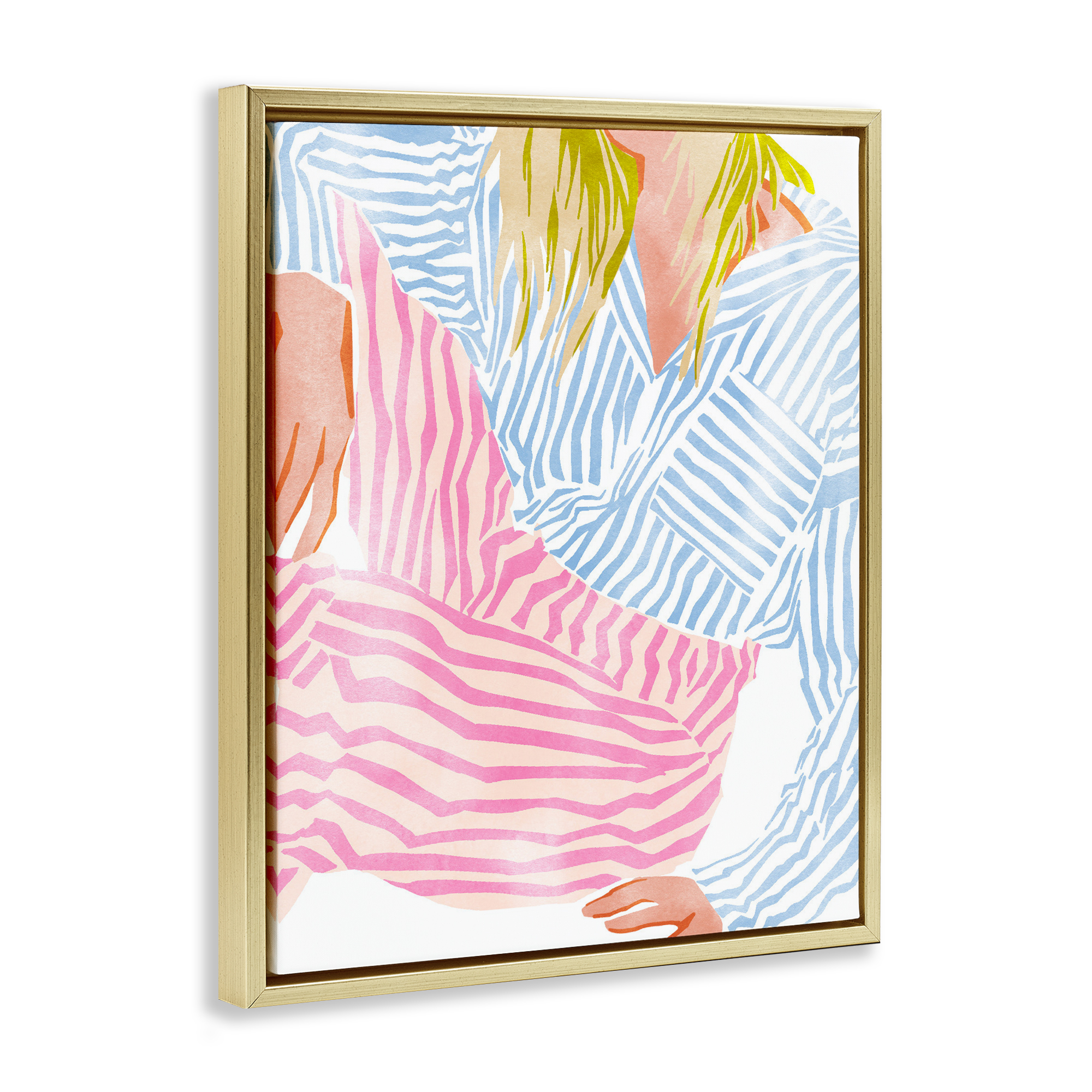Female in Pastel Stripes Gold Framed Floater Canvas Wall Art, design by Ziwei Li