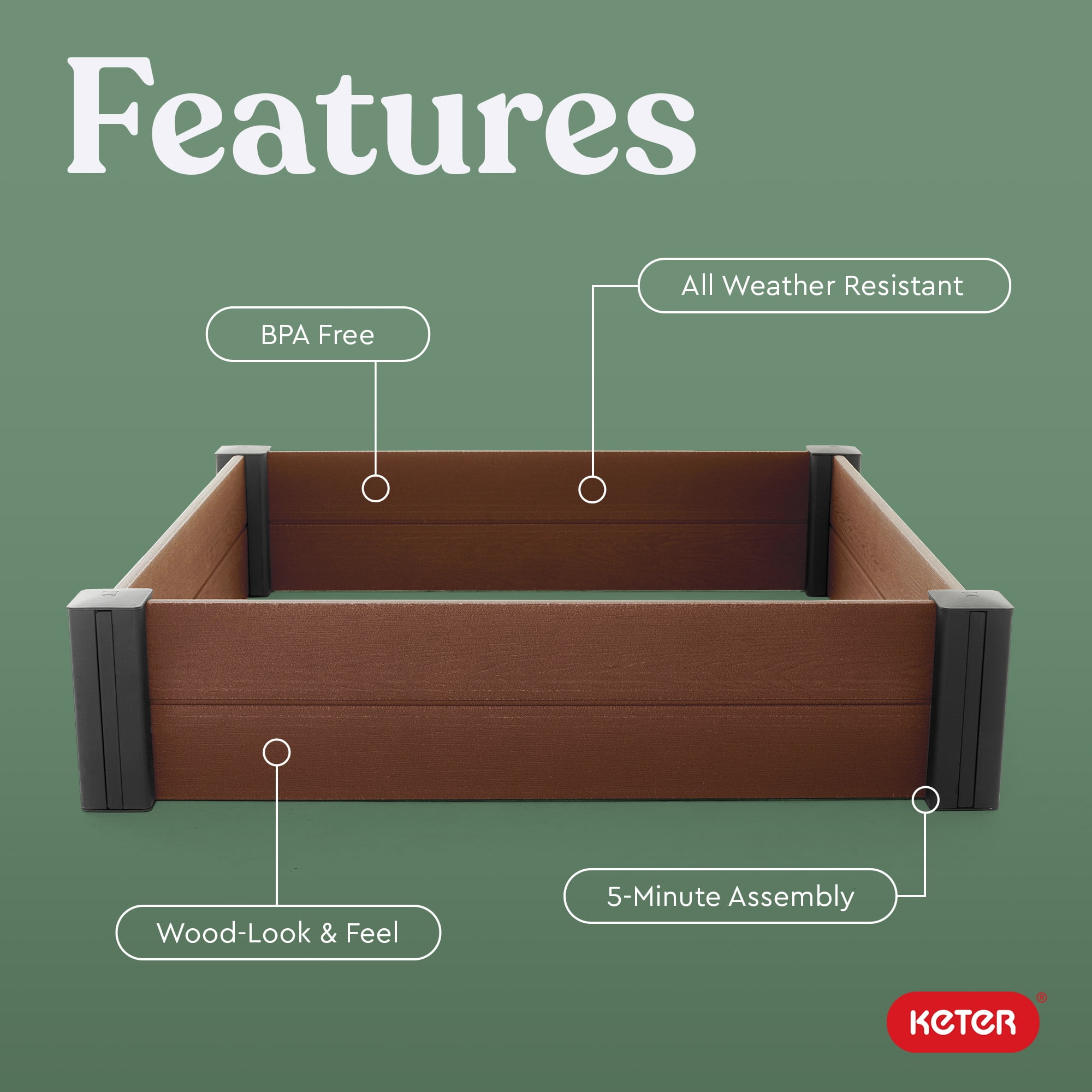 Keter 48" X 48" inches Maple Wood Look Garden Bed Durable Outdoor Planter, Brown