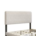thumbnail image 4 of Full Size Upholstered Platform Bed, Velvet Fabric Bed with Vertical Channel Tufted Headboard, Solid Wood Bed Frame with Slats Support, No Box Spring Needed, Beige, 4 of 8